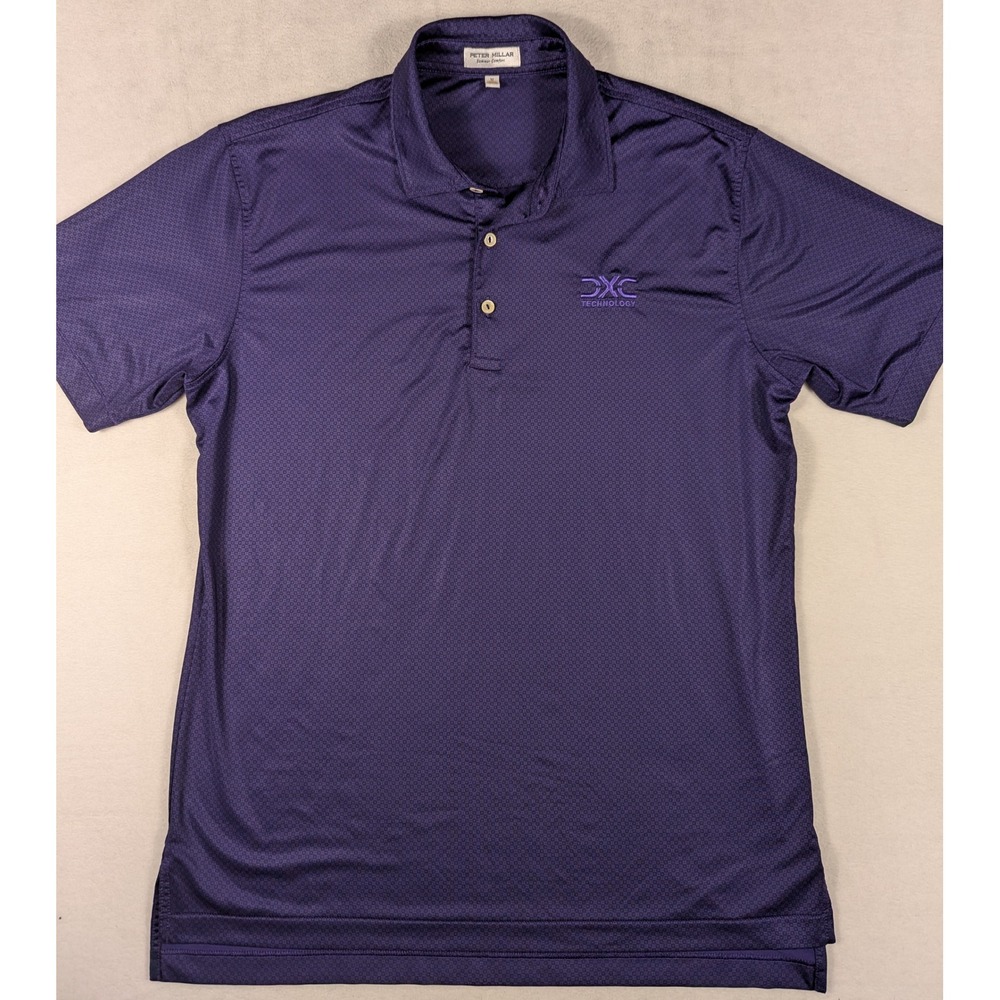 Peter Millar Summer Comfort Mens Purple Geometric Polo Shirt DXC Technology Med - Picture 2 of 7